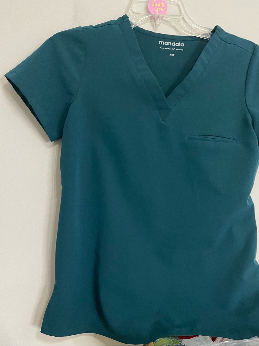 Mandala Women's Teal V-Neck Scrub Top~ Sz XXS Medical Staff